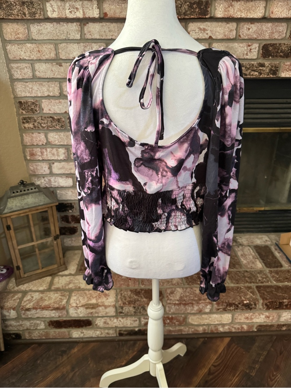 Topshop Purple Floral Smocked Crop Top - Picture 4 of 5